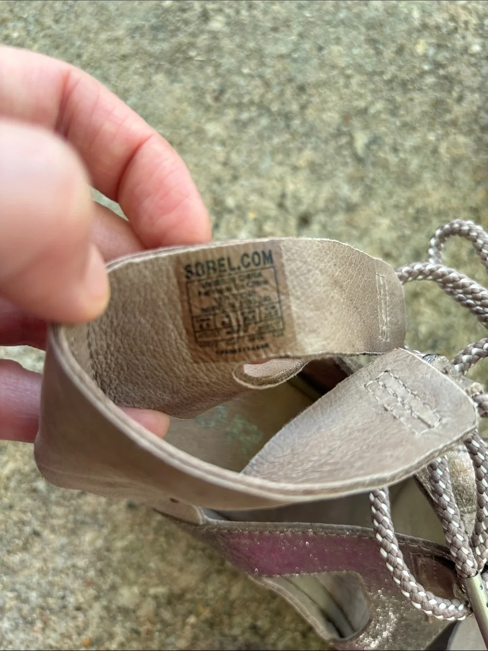 Sorel “Joanie II” wedge tie sandals, 8.5, ash color